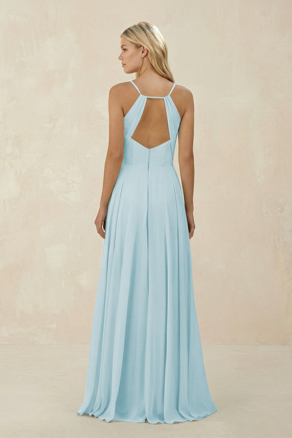 KissProm Spaghetti Strap A-Line Chiffon Bridesmaid Dress in Sky Blue, Sky Blue / 30