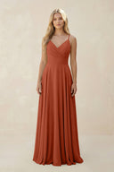 Spaghetti Strap A - Line Chiffon Bridesmaid Dress in Spice - KissProm Bridesmaid Dresses