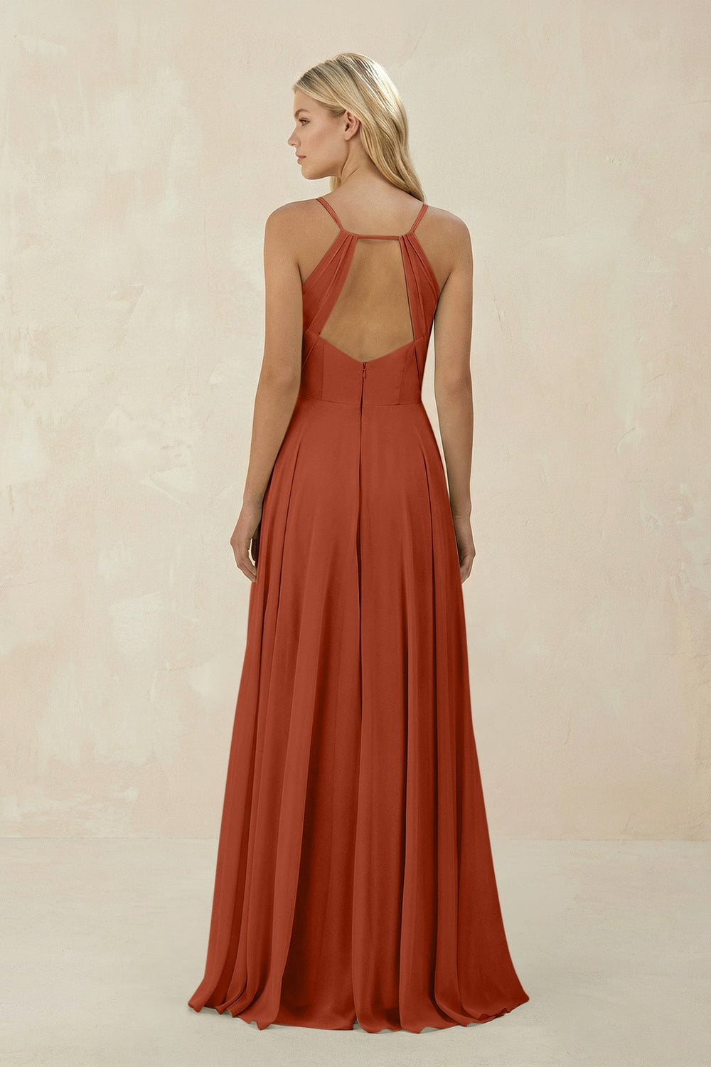 Spaghetti Strap A - Line Chiffon Bridesmaid Dress in Spice - KissProm Bridesmaid Dresses