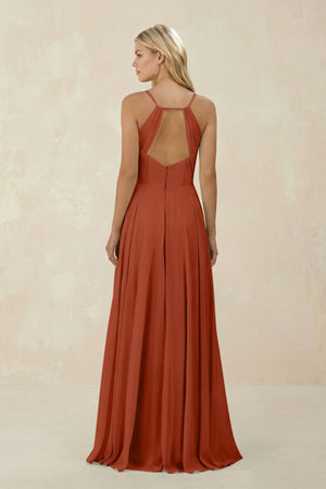 Spaghetti Strap A - Line Chiffon Bridesmaid Dress in Spice - KissProm Bridesmaid Dresses