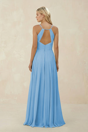 Spaghetti Strap A - Line Chiffon Bridesmaid Dress in Steel Blue - KissProm Bridesmaid Dresses