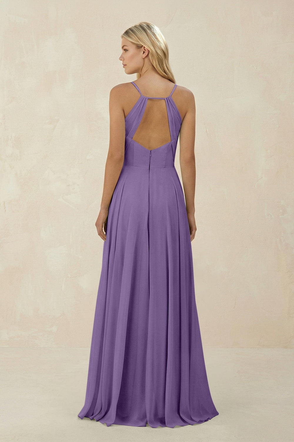 Spaghetti Strap A - Line Chiffon Bridesmaid Dress in Tahiti - KissProm Bridesmaid Dresses