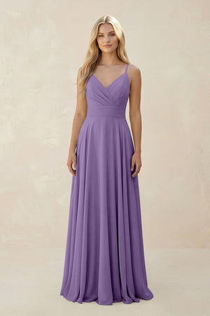 Spaghetti Strap A - Line Chiffon Bridesmaid Dress in Tahiti - KissProm Bridesmaid Dresses