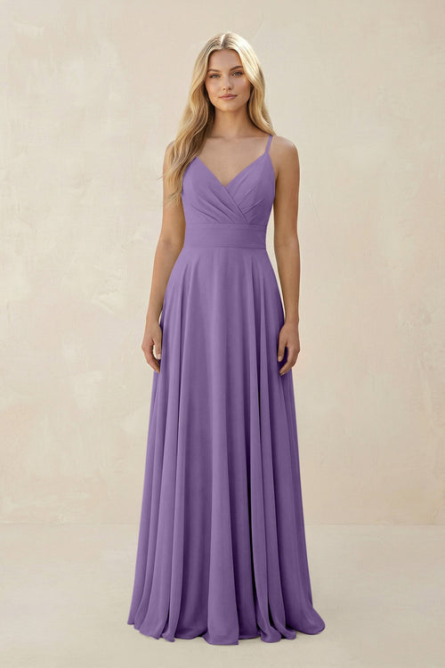 Spaghetti Strap A - Line Chiffon Bridesmaid Dress in Tahiti - KissProm Bridesmaid Dresses