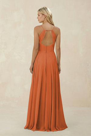 Spaghetti Strap A - Line Chiffon Bridesmaid Dress in Terracotta - KissProm Bridesmaid Dresses