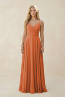 Spaghetti Strap A - Line Chiffon Bridesmaid Dress in Terracotta - KissProm Bridesmaid Dresses