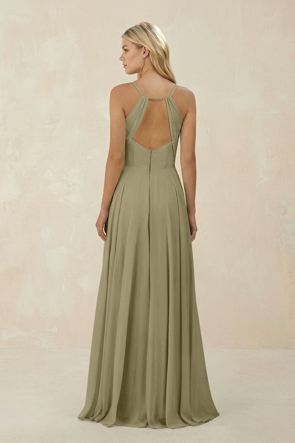 Spaghetti Strap A - Line Chiffon Bridesmaid Dress in Thyme - KissProm Bridesmaid Dresses