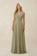 Spaghetti Strap A - Line Chiffon Bridesmaid Dress in Thyme - KissProm Bridesmaid Dresses