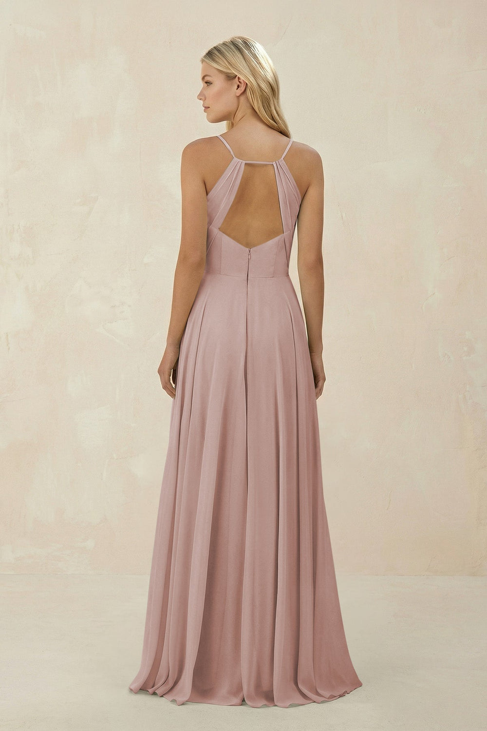 Spaghetti Strap A - Line Chiffon Bridesmaid Dress in Toffee - KissProm Bridesmaid Dresses