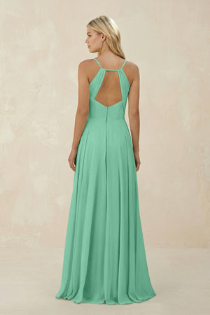 Spaghetti Strap A - Line Chiffon Bridesmaid Dress in Turquoise - KissProm Bridesmaid Dresses