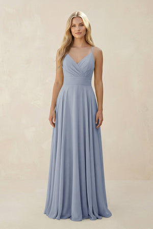 Spaghetti Strap A - Line Chiffon Bridesmaid Dress in Twilight - KissProm Bridesmaid Dresses