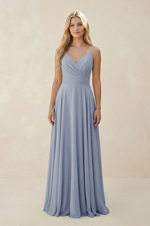 Spaghetti Strap A - Line Chiffon Bridesmaid Dress in Twilight - KissProm Bridesmaid Dresses