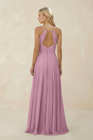 Spaghetti Strap A - Line Chiffon Bridesmaid Dress in Vintage Mauve - KissProm Bridesmaid Dresses