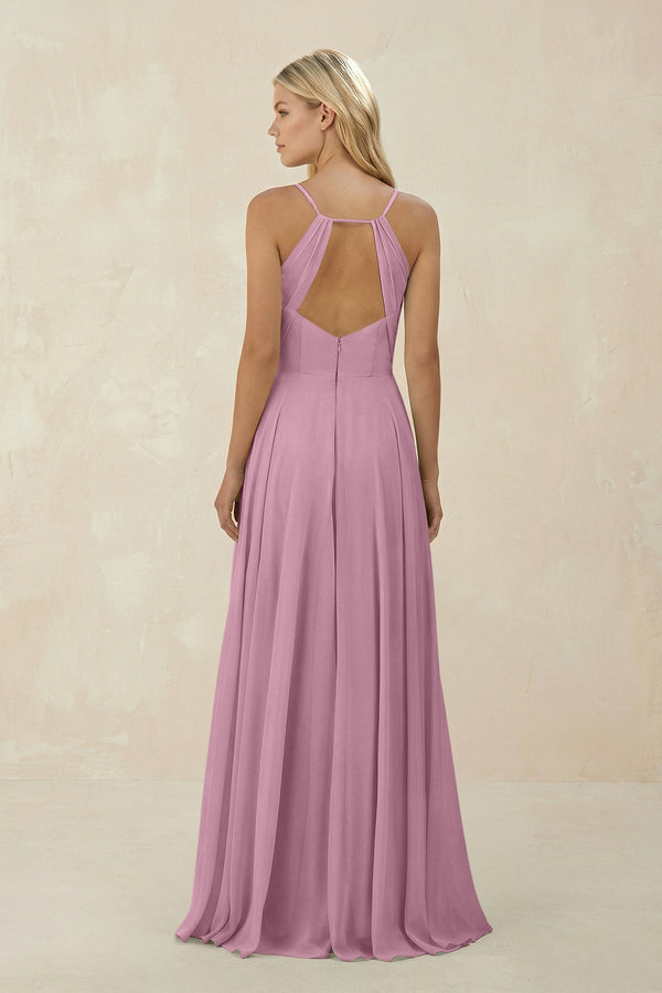 Spaghetti Strap A - Line Chiffon Bridesmaid Dress in Vintage Mauve - KissProm Bridesmaid Dresses