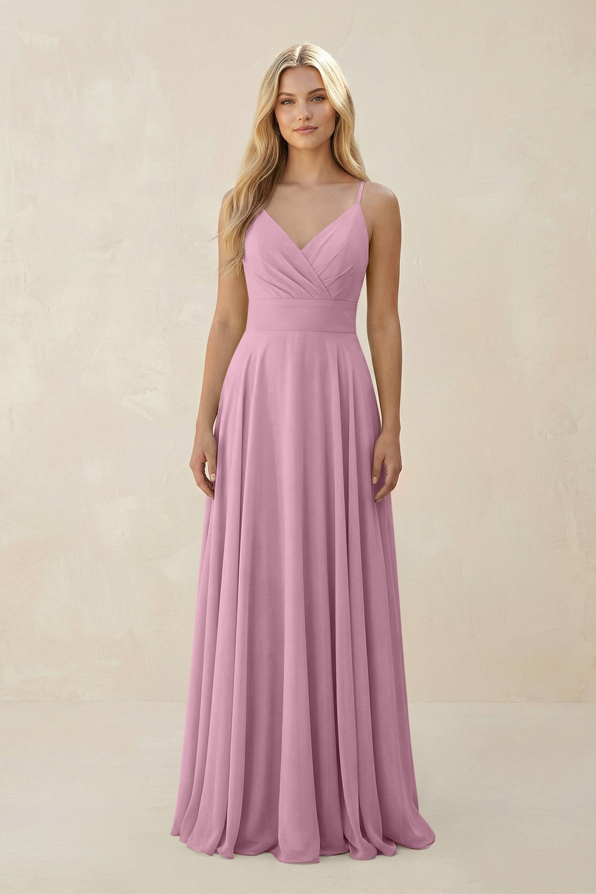 KissProm Spaghetti Strap A-Line Chiffon Bridesmaid Dress in Vintage Mauve, Vintage Mauve / 20