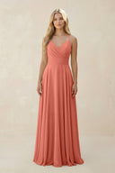Spaghetti Strap A - Line Chiffon Bridesmaid Dress in Wild Rose - KissProm Bridesmaid Dresses