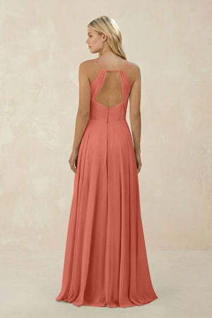 Spaghetti Strap A - Line Chiffon Bridesmaid Dress in Wild Rose - KissProm Bridesmaid Dresses