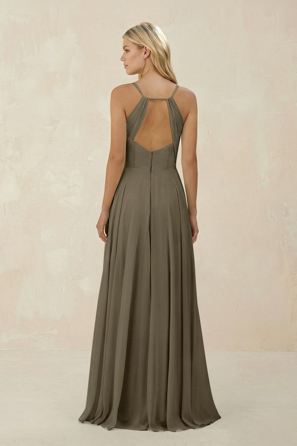 Spaghetti Strap A - Line Chiffon Bridesmaid Dress in Willow Green - KissProm Bridesmaid Dresses
