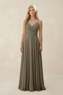 Spaghetti Strap A - Line Chiffon Bridesmaid Dress in Willow Green - KissProm Bridesmaid Dresses