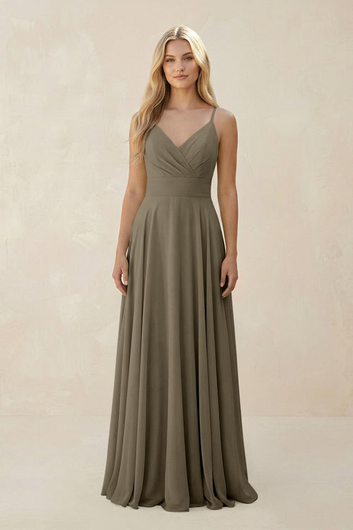 Spaghetti Strap A - Line Chiffon Bridesmaid Dress in Willow Green - KissProm Bridesmaid Dresses