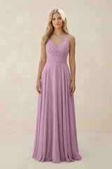 Spaghetti Strap A - Line Chiffon Bridesmaid Dress in Wisteria - KissProm Bridesmaid Dresses