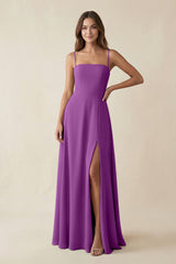 Spaghetti Strap A - Line Chiffon Maxi Bridesmaid Dress in Amethyst - KissProm Bridesmaid Dresses