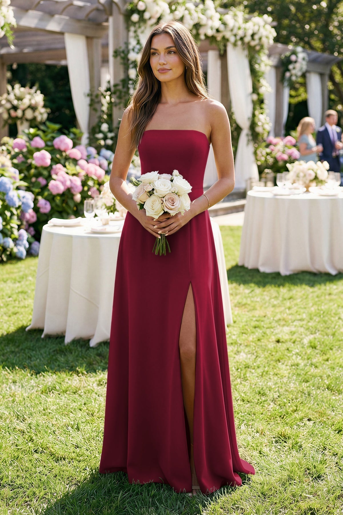 KissProm Spaghetti Strap A-Line Chiffon Maxi Bridesmaid Dress in Berry, Berry / 4