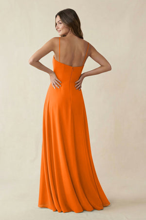 Spaghetti Strap A - Line Chiffon Maxi Bridesmaid Dress in Cinnamon - KissProm Bridesmaid Dresses
