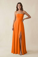 Spaghetti Strap A - Line Chiffon Maxi Bridesmaid Dress in Cinnamon - KissProm Bridesmaid Dresses