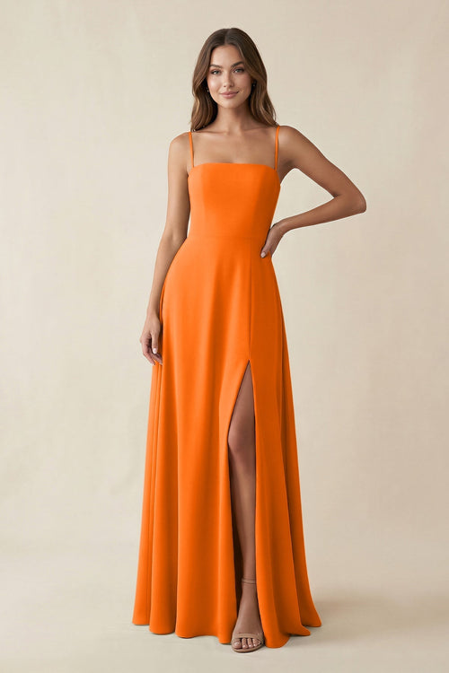 Spaghetti Strap A - Line Chiffon Maxi Bridesmaid Dress in Cinnamon - KissProm Bridesmaid Dresses