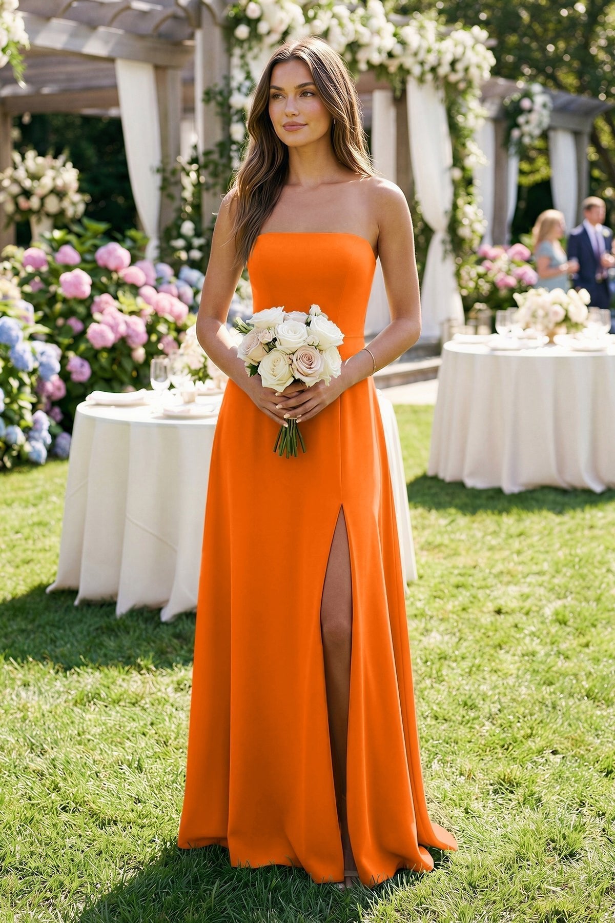 KissProm Spaghetti Strap A-Line Chiffon Maxi Bridesmaid Dress in Cinnamon, Cinnamon / Custom Size( Free )
