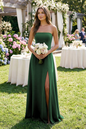 Spaghetti Strap A - Line Chiffon Maxi Bridesmaid Dress in Dark Green - KissProm Bridesmaid Dresses