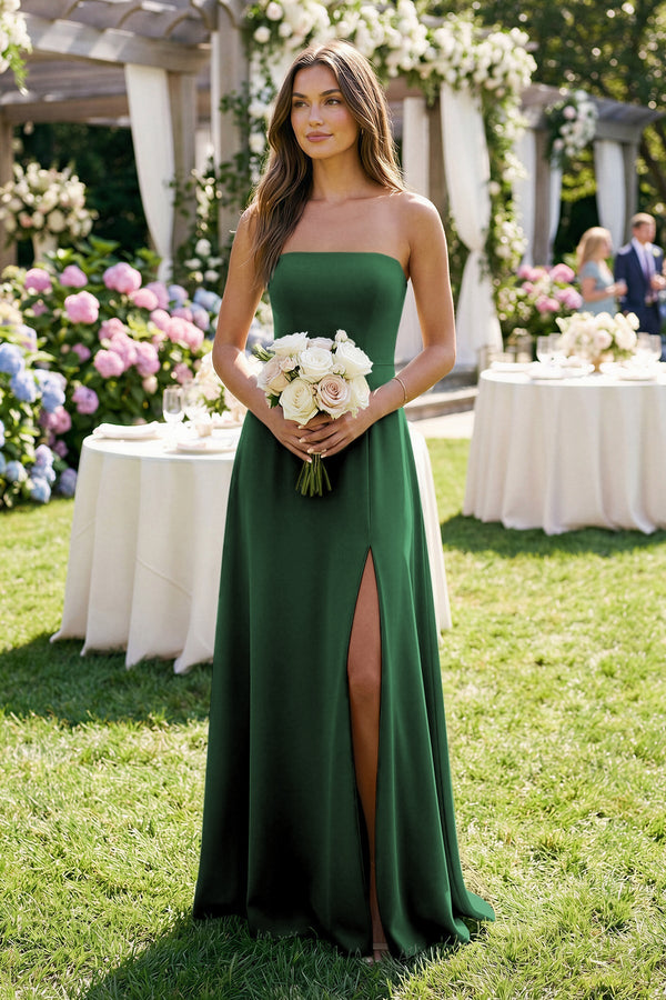 Spaghetti Strap A-Line Chiffon Maxi Bridesmaid Dress in Dark Green