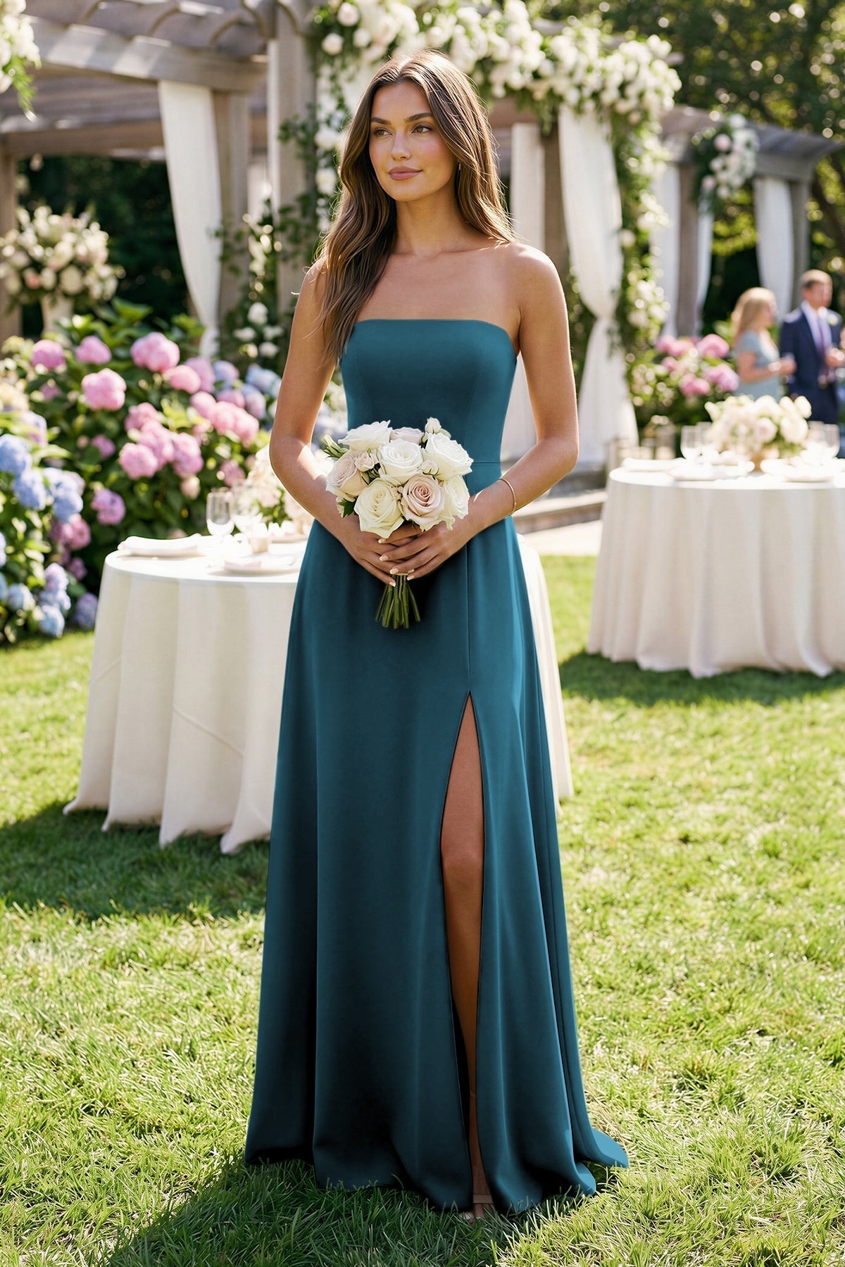 KissProm Spaghetti Strap A-Line Chiffon Maxi Bridesmaid Dress in Dark Teal, Dark Teal / 24