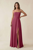 Spaghetti Strap A - Line Chiffon Maxi Bridesmaid Dress in Desert Rose - KissProm Bridesmaid Dresses