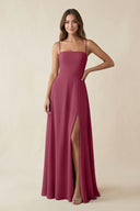 Spaghetti Strap A - Line Chiffon Maxi Bridesmaid Dress in Desert Rose - KissProm Bridesmaid Dresses