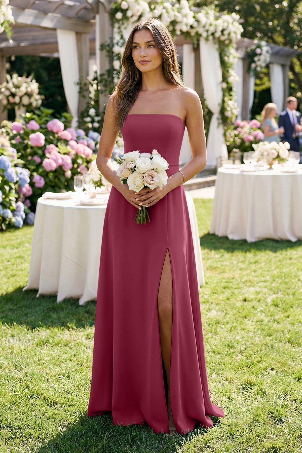 KissProm Spaghetti Strap A-Line Chiffon Maxi Bridesmaid Dress in Desert Rose, Desert Rose / 18