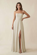 Spaghetti Strap A - Line Chiffon Maxi Bridesmaid Dress in Dove Gray - KissProm Bridesmaid Dresses
