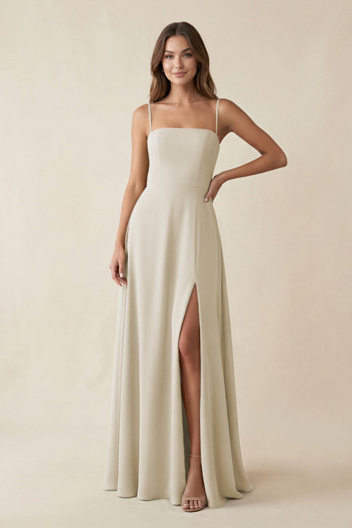 Spaghetti Strap A - Line Chiffon Maxi Bridesmaid Dress in Dove Gray - KissProm Bridesmaid Dresses