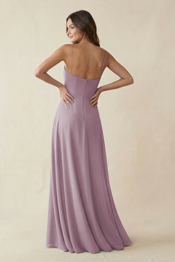 Spaghetti Strap A - Line Chiffon Maxi Bridesmaid Dress in Dusk - KissProm Bridesmaid Dresses