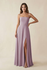 Spaghetti Strap A - Line Chiffon Maxi Bridesmaid Dress in Dusk - KissProm Bridesmaid Dresses