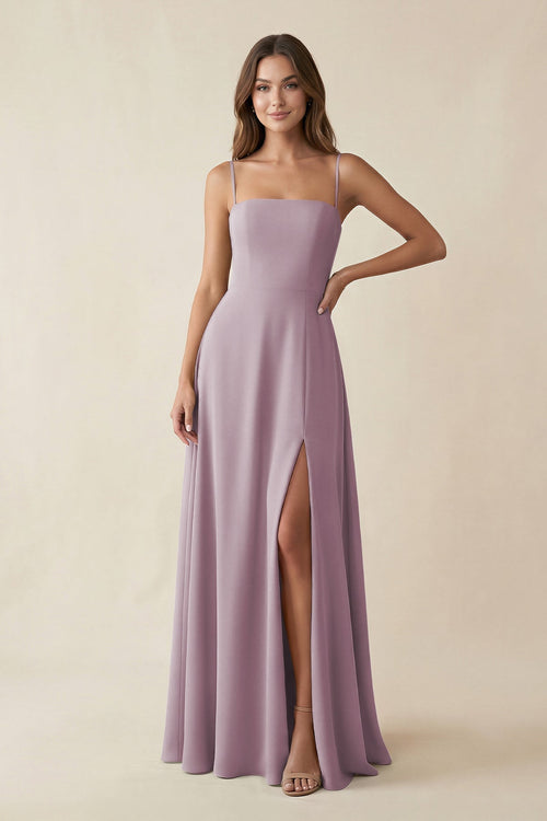 Spaghetti Strap A - Line Chiffon Maxi Bridesmaid Dress in Dusk - KissProm Bridesmaid Dresses