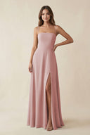 Spaghetti Strap A - Line Chiffon Maxi Bridesmaid Dress in Dusty Rose - KissProm Bridesmaid Dresses