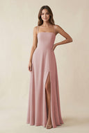 Spaghetti Strap A - Line Chiffon Maxi Bridesmaid Dress in Dusty Rose - KissProm Bridesmaid Dresses
