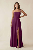Spaghetti Strap A - Line Chiffon Maxi Bridesmaid Dress in Fig - KissProm Bridesmaid Dresses