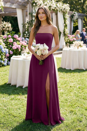 Spaghetti Strap A - Line Chiffon Maxi Bridesmaid Dress in Fig - KissProm Bridesmaid Dresses