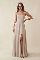 Spaghetti Strap A - Line Chiffon Maxi Bridesmaid Dress in Frost - KissProm Bridesmaid Dresses