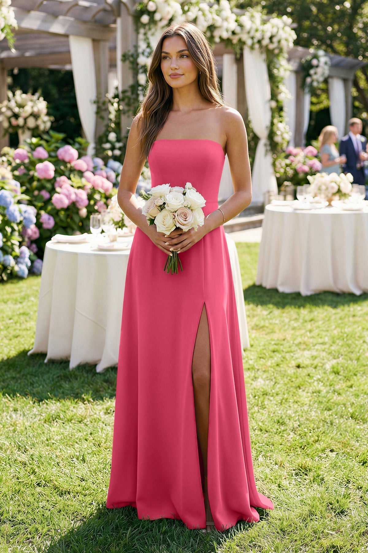 KissProm Spaghetti Strap A-Line Chiffon Maxi Bridesmaid Dress in Fuchsia, Fuchsia / 26