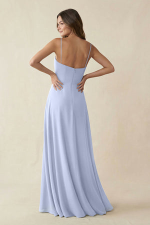 Spaghetti Strap A - Line Chiffon Maxi Bridesmaid Dress in Ice - KissProm Bridesmaid Dresses