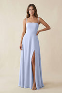 Spaghetti Strap A - Line Chiffon Maxi Bridesmaid Dress in Ice - KissProm Bridesmaid Dresses